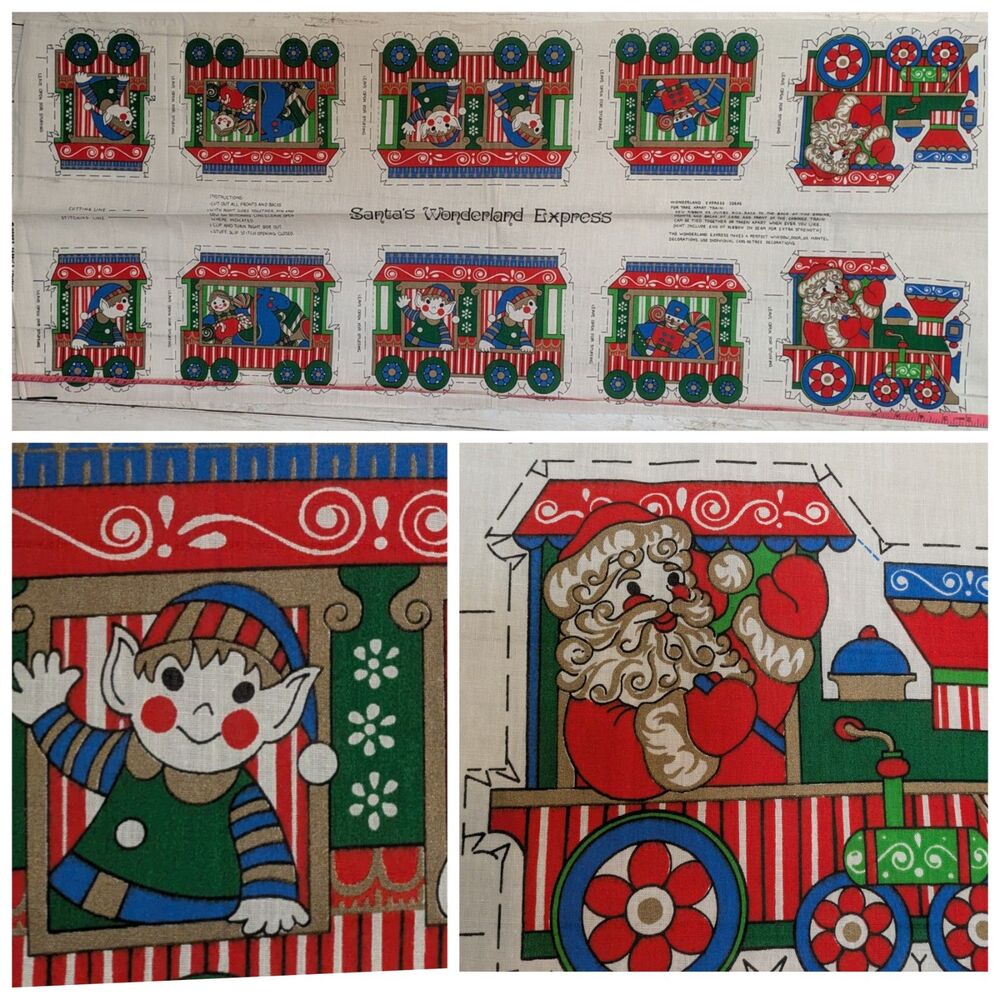 Vintage Mane's Fabric Co Santa's Wonderland Express Cut & Sew Train Panel